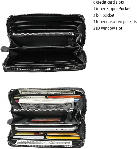 Vista 4 de DORISJACKY Cartera de cuero para mujer con bloqueo RFID gran capacidad cremallera alrededor de las bolsas de viaje Cartera RFID