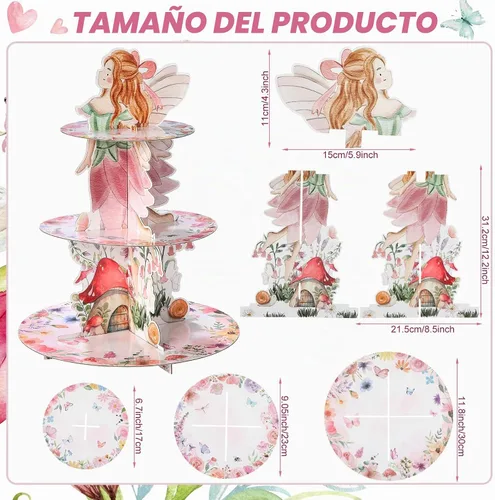 Vista 3 de Honeydak Decoración de soporte para cupcakes de fiesta de hadas de 3 Hada Ángel