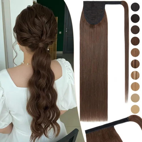 Vista 97 de Rich Choices Extensión de cola de caballo con clip de garra, cabello humano real, una pieza, extensiones de cabello largo Remy para mujer, #18P613
