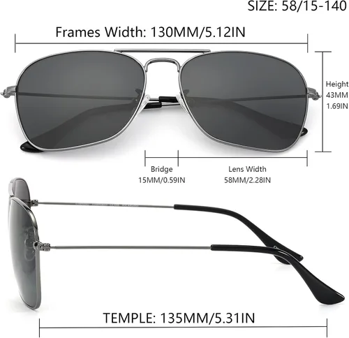 Vista 5 de IOHLNG Lentes de sol cuadrados de aviador para mujeres y hombres, polarizados, militares, cuadrados, clásicos, vintage, de metal