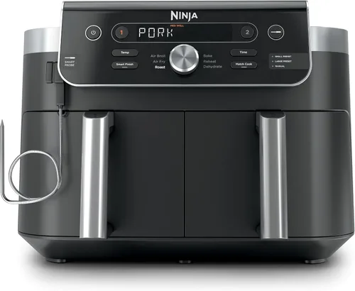 Vista 8 de Ninja Foodi - Freidora de aire, 10 cuartos de galón DualZone Smart XL 10QT con termómetro NEGRO