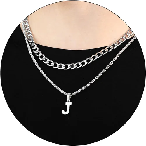 Vista 17 de SENRAN Collar con inicial en capas de la A a la Z para hombre, cadena de cuerda torcida de acero inoxidable de 18 a 20 pulgadas, dije de letra