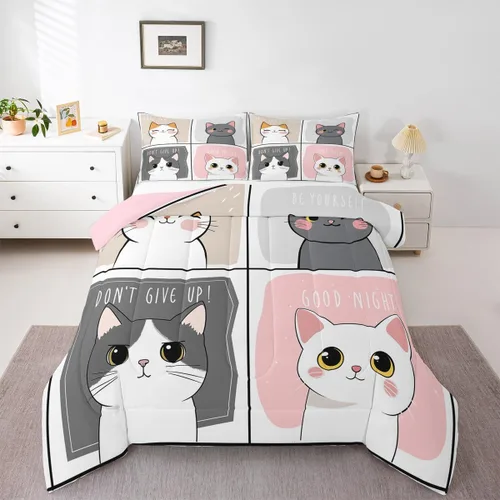 Vista 62 de Erosebridal Edredón de Gatos Lindos para Niños con Líneas de Arcoíris Neón, Juego de Ropa de Cama Individual para Niñas, Niños y Adolescentes, Gatos
