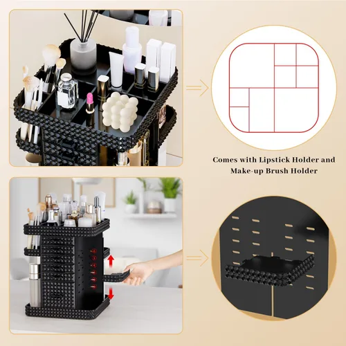 Vista 7 de Organizador de maquillaje giratorio de 360 grados para tocador, organizador grande para el cuidado de la piel con 6 cajones, organizador