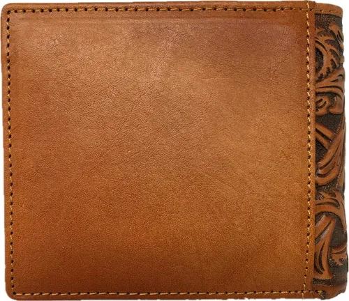 Vista 2 de Texas West Western - Cartera corta de cuero para hombre, diseño floral, corte láser, estrella solitaria (marrón/beige)