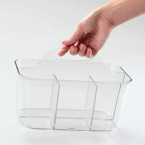 Vista 6 de mDesign Organizador portátil de plástico para manualidades, cesta dividida con asa para manualidades, costura, suministros de arte, capacidad