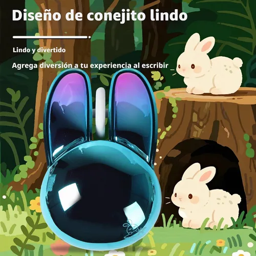 Vista 2 de Ratón inalámbrico Bluetooth lindo conejito de doble modo ratón portátil pequeño 2.4G ratón óptico con receptor USB silencioso azul Kawaii conejo