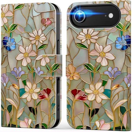 Vista 15 de DEENAKIN Funda tipo cartera para iPhone 15 con tarjetero + clip para efectivo, bloqueo RFID, protección contra caídas de grado militar y obras