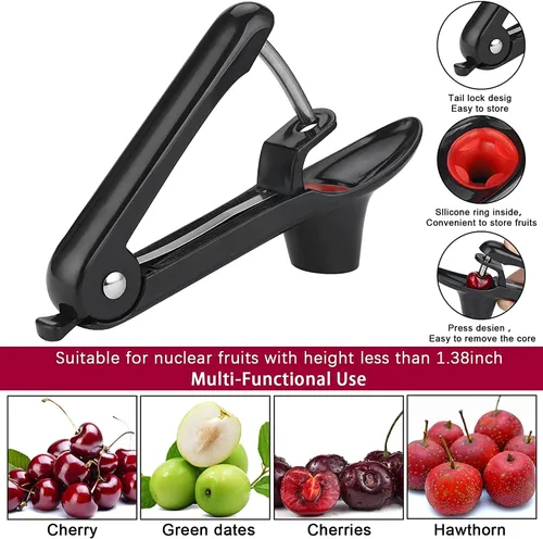 Vista 6 de Cherry Pitter - Herramienta de descorazonador de aceitunas y cerezas de alta resistencia con diseño de bloqueo que ahorra espacio, herramienta
