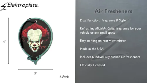 Vista 3 de Elektroplate Ambientadores automotrices con licencia oficial de IT Pennywise para vehículos Aroma enfriador de medianoche (paquete de 6)