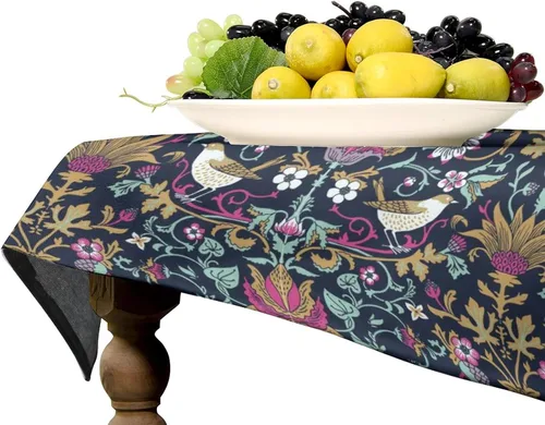 Vista 280 de Mantel Floral Retro de Pájaros, Diseño Original Bohemio William Morris Estampado Cubierta de Mesa para Hogar Picnic Fiesta Comedor Cocina William