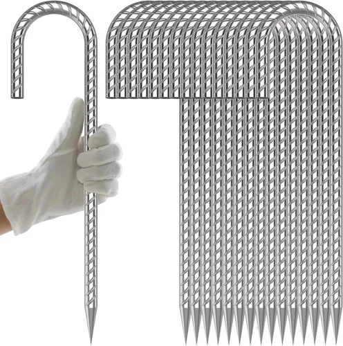 Vista 14 de AAGUT Estacas de Varilla Corrugada de 12 Pulgadas con Gancho en J Resistente, Paquete de 32, Anclajes de Suelo de Acero Galvanizado de Metal de 3/8