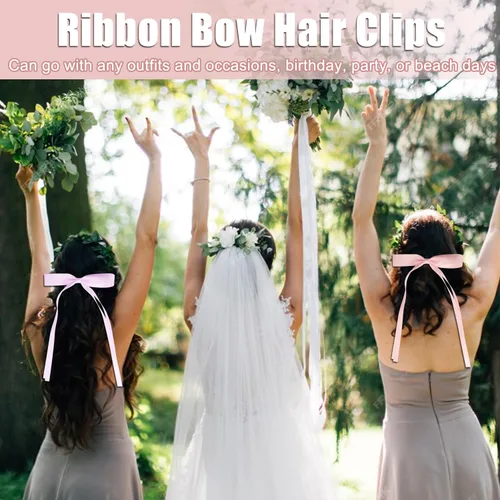 Vista 4 de Pinzas para el pelo con borlas y colas largas, bonitos pasadores de lazo, accesorios para el cabello para niñas y adolescentes, ideales para regalos