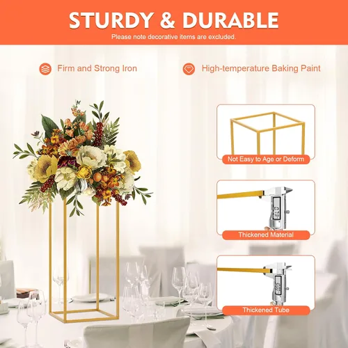 Vista 6 de 10 soportes geométricos dorados de 23 pulgadas para decoración de boda, soportes de columna de jarrón de metal para eventos, fiestas, decoración