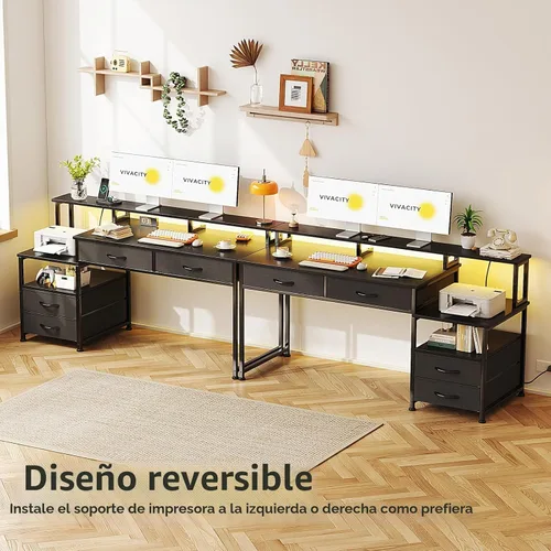 Vista 7 de MUTUN Escritorio para computadora de 53 pulgadas con 4 cajones y tomas de corriente, escritorio reversible de oficina en casa con soporte