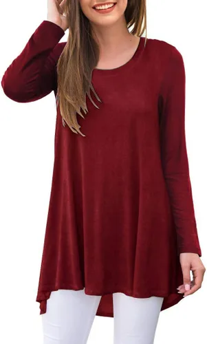 Vista 86 de AWULIFFAN Blusa tipo túnica holgada de manga larga con cuello redondo para mujer