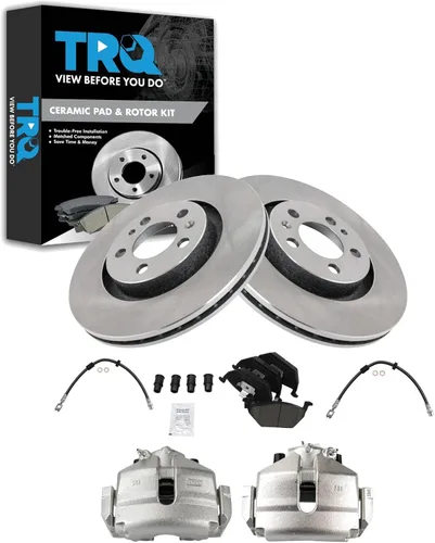 Vista 34 de TRQ Juego de pastillas de freno delanteras y rotores de cerámica, pinzas, mangueras, compatibles con Honda Odyssey 2005-2010