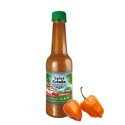 Vista 8 de Chiletico Salsa picante caribeña, nivel de calor medio hecho a mano desde Costa Rica con verduras frescas y especias naturales, sabor gourmet
