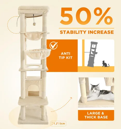 Vista 3 de Made4Pets - Árbol alto para gatos, torre de árbol de gato de 71 pulgadas para gatos de interior grande y adulto, torre de felpa de varios niveles