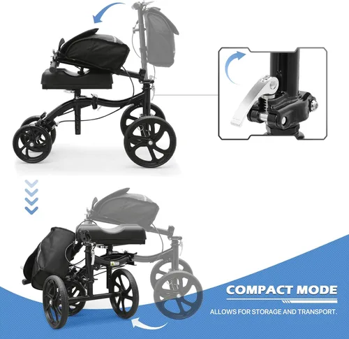 Vista 12 de monicare Rodillera para adultos, ruedas delanteras de 10 pulgadas, alternativa de muleta médica orientable con sistema de freno doble y bolsa
