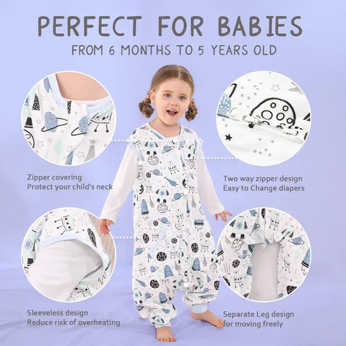 Vista 2 de WONDAY Toddler Sleep Sacks, Sleeveless Sleep Sack with Legs 12M-5T Planet