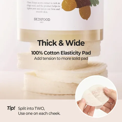 Vista 5 de SKINFOOD Almohadillas Tónicas con Péptidos de Bellota para Poros, Tónico Facial Coreano para el Cuidado de la Piel, Minimización de Poros