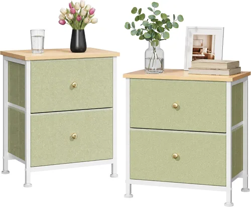 Vista 22 de Sweetcrispy - Mesita de noche pequeña con 2 cajones de tela, mesa auxiliar para dormitorio, para mesita de noche de 20 pulgadas de alto para Negro