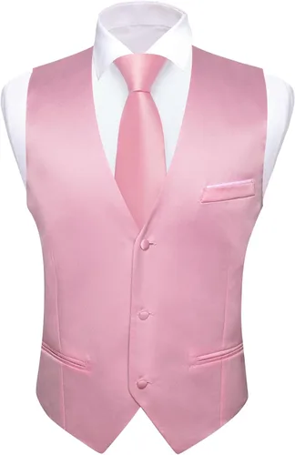 Vista 2 de Barry.Wang Chaleco para hombres de negociosocio, traje de traje, chalecos con cuello en V, 2 bolsillos, para boda, fiesta, esmoquin, chaleco de satén