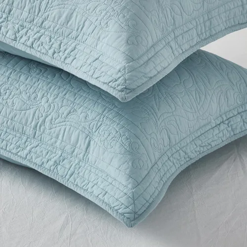 Vista 3 de WINLIFE Funda de almohada acolchada 100% algodón con estampado floral tamaño estándar (azul bebé)
