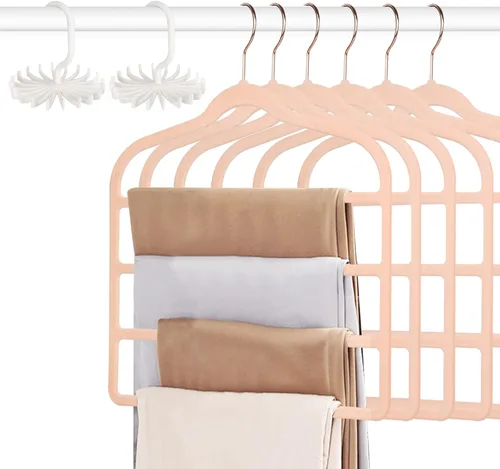 Vista 9 de Tinfol Percha de terciopelo para pantalones que ahorra espacio, 4 perchas de terciopelo negro sin seda con gancho, perchas ultra finas de varios