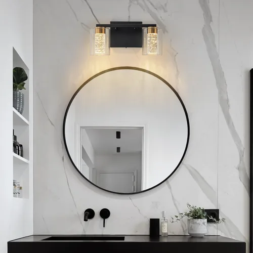 Vista 6 de SineRise - Lámpara de tocador de 2 luces, negra y dorada, con 3 modos de color (3000K/4000K/6000K), lámpara de baño LED con protección ocular