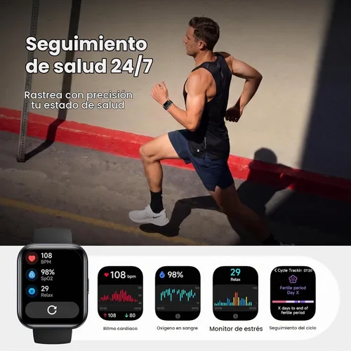 Vista 2 de Relojes inteligentes para hombre, Android y iPhone, 1.8 pulgadas HD Alexa reloj inteligente integrado con llamadas Bluetooth, IP68 impermeable Negro