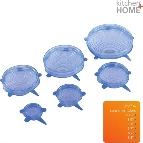 Vista 5 de Cocina + tapas de silicona extensibles – Juego de 6 cubiertas de silicona para almacenar alimentos – sin BPA, Assorted, Azul