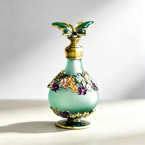 Vista 9 de YU FENG Botella de perfume de vidrio con flor de colibrí, botella de perfume de cristal decorativa con esmalte joya, contenedor de perfume