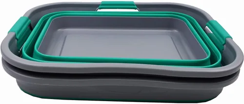 Vista 3 de SAMMART Juego de 2-30L (8 galones) plegable de plástico para lavandería, contenedor de almacenamiento plegable y organizador para ahorrar espacio
