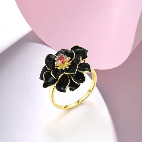 Vista 3 de Santuzza Anillo de plata de ley 925 con diseño de flores esmaltadas para mujer