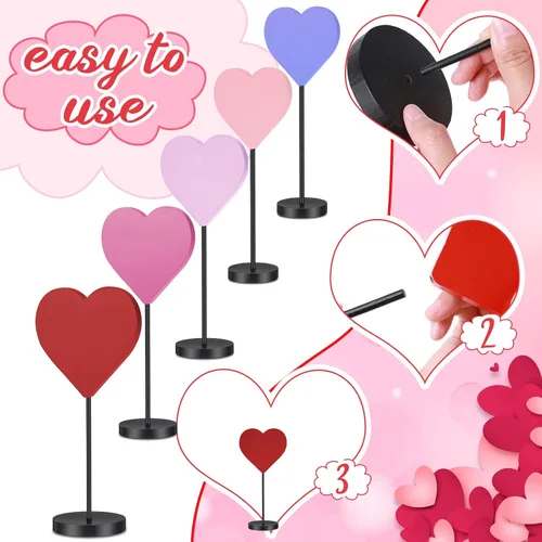 Vista 4 de Juego de 5 letreros de madera con forma de corazón de madera para el día de San Valentín, decoración de mesa con forma de corazón, centro de mesa