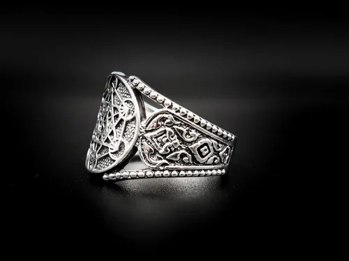 Vista 5 de Anillo Metatron Cube Geometría Sagrada de Plata de Ley 925 para hombre
