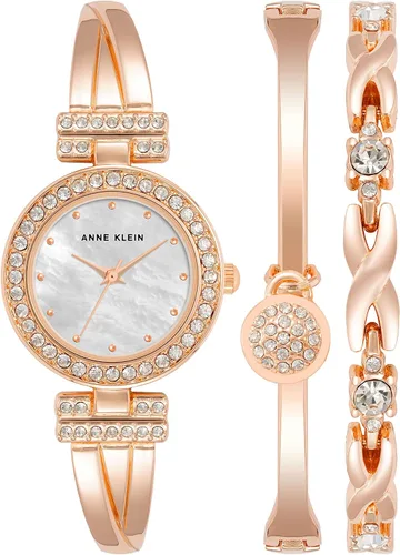 Vista 8 de Anne Klein - Juego de reloj tipo pulsera para mujer con detalles de cristal de primera calidad y brazalete