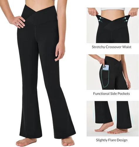 Vista 3 de BALEAF Leggings acampanados para niñas, cintura alta, corte de bota, pantalones de yoga y danza, leggings con bolsillos