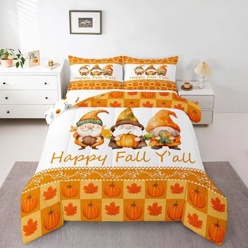 Vista 22 de Juego de edredón de calabaza de otoño, tamaño individual, juego de ropa de cama de hojas de arce para niños y niñas, cosecha de otoño, fruta