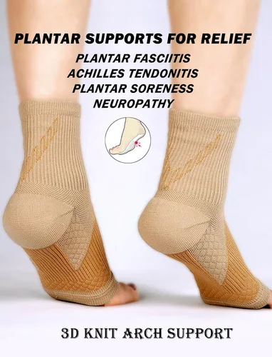 Vista 3 de Calcetines deportivos de compresión elástica para mujer, para aliviar la fascitis plantar, neuropatía, para mujeres y hombres (beige, S)