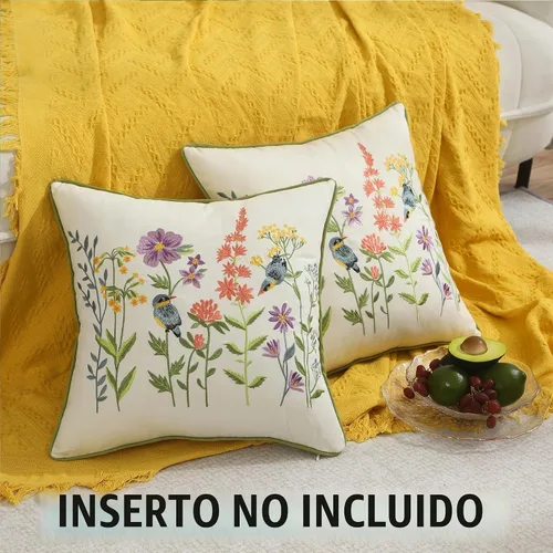 Vista 5 de Fundas de almohada bordadas de 16 x 16 pulgadas, paquete de 2 Aves y flores