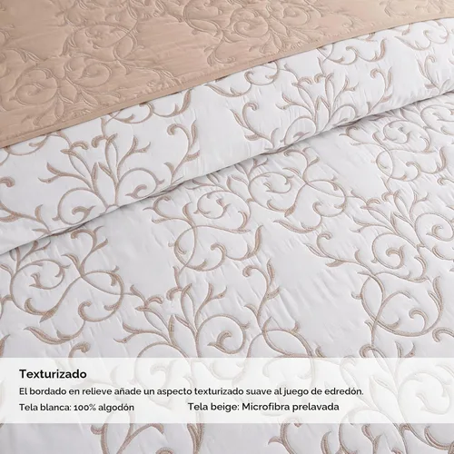 Vista 3 de Querencia Colcha de Algodón Tamaño King – Colcha Bordada de Algodón Beige Tostado Sobrecama, Ropa de Cama Toile de Campo Francés, Juego de Sobrecama