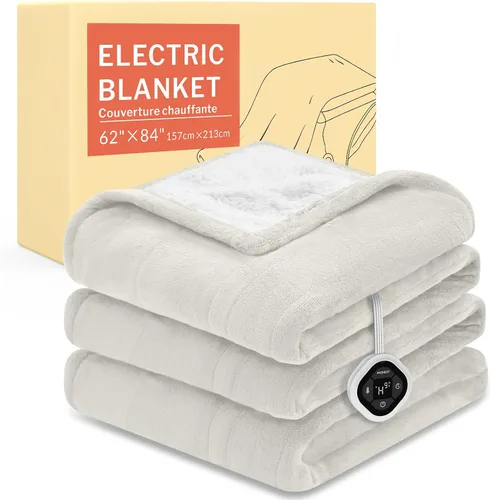 Vista 11 de HOMLYNS LuxeHeat - Manta térmica eléctrica tamaño King, manta térmica de franela suave Sherpa con 10 ajustes de calor, temporizador de 1 a 10 horas