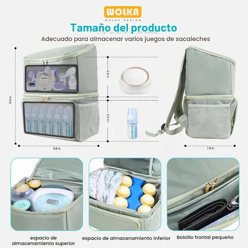 Vista 2 de Wolka Bolsa de extractor de leche con compartimentos aislados,Mochila enfriadora de leche materna para Spectra S1,S2 Medela