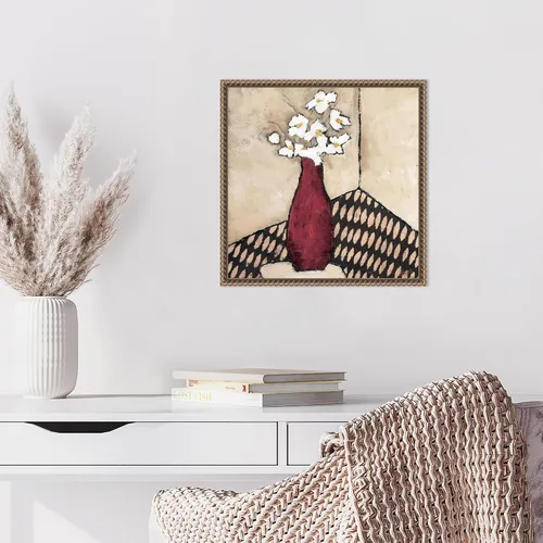 Vista 5 de Amanti Art Lienzo enmarcado para pared, florero rojo retro de 16 x 16 pulgadas, por Judi Bagnato, lienzo enmarcado para pared, obras de arte