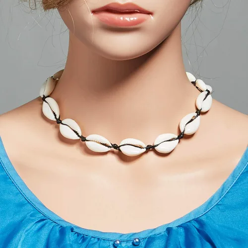 Vista 3 de SUNSCSC - Gargantilla hecha a mano para playa de verano, con conchas de terciopelo blanco, collar de concha ajustable