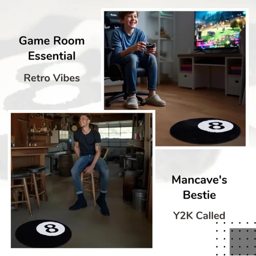 Vista 5 de Alfombra de bola de 8 – Alfombra Hypebeast de 24 pulgadas, color blanco y negro, alfombras frescas y estéticas para dormitorio y sala de estar