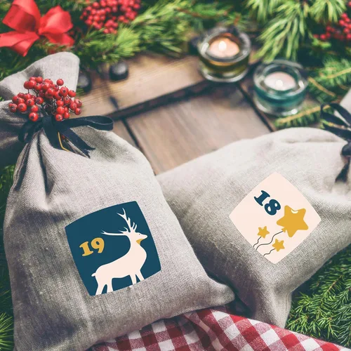 Vista 7 de 8 hojas de calcomanías de calendario de Adviento de Navidad con números de 1 a 24 lindas calcomanías de calendario de Navidad para manualidades